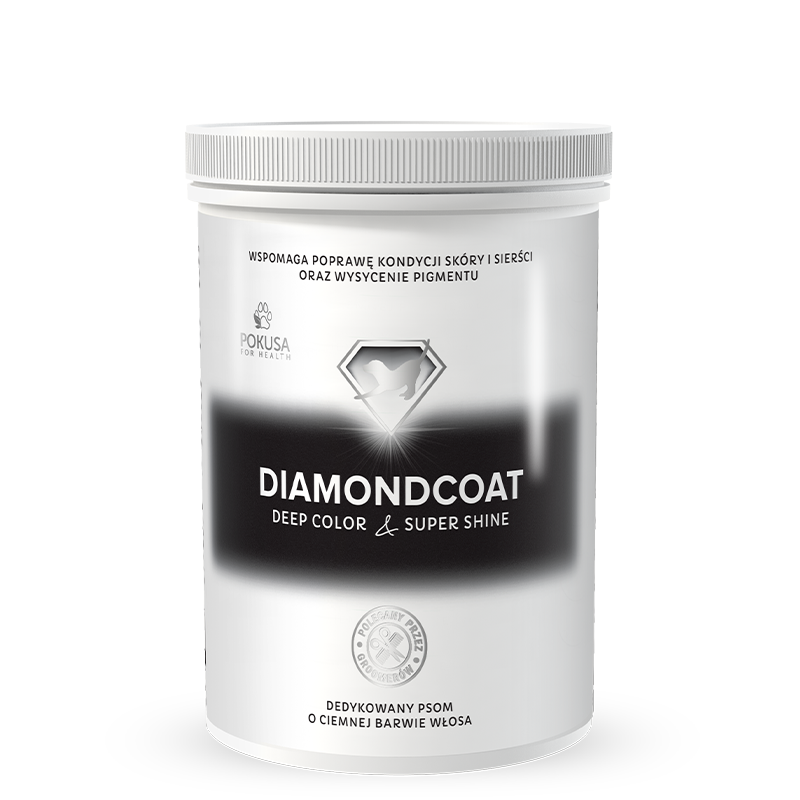 DiamondCoat Deep Color & Super Shine - 300g - препоръчва се за черни, тъмнокафяви, кафяви и мерле кучета стимулира отделянето на пигмент, като по този начин подчертава естествената дълбочина на цвета на козината
