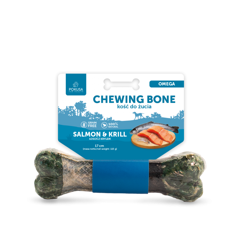 PREMIUM SELECTION Chewing Bone OMEGA 17см - Дъвчаща кост със сьомга, крил, зеленоуста мида и спирулина
