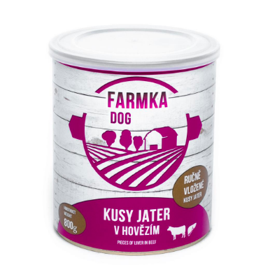 FARMKA DOG Говеждо с парченца черен дроб 800 г