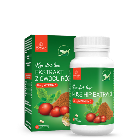 Raw Diet Line Rosehip Extract 120 таблетки - Шипка -Богат на витамин C за подпомагане на имунитета, превантивна грижа за пикочните пътища особено препоръчва се за по-възрастни и стерилизирани кучета