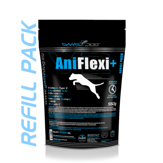 GameDog AniFlexi + Refill Pack - хранителна добавка за кучета, подкрепя възстановяването и правилното функциониране на ставите - 550 гр