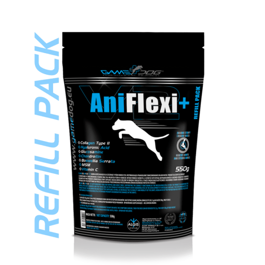 GameDog AniFlexi + Refill Pack - хранителна добавка за кучета, подкрепя възстановяването и правилното функциониране на ставите - 550 гр